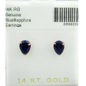 GENUINE 1.73 Cts BLUE SAPPHIRE STUD EARRINGS 14K ROSE GOLD - Free Certificate